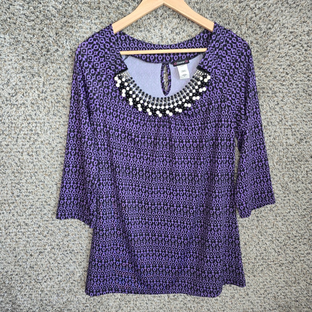 Cocomo‎ Top Womens Medium Purple Scoop Neck Blouse Embellished Stretch Casual